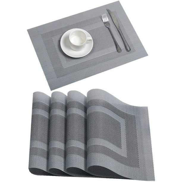 Set of 4 PVC Placemats Non-Slip Heat Insulation Dining Table Place Mats Silver 